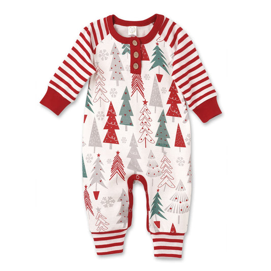 Christmas Trees Henley Cotton Romper Baby Clothes