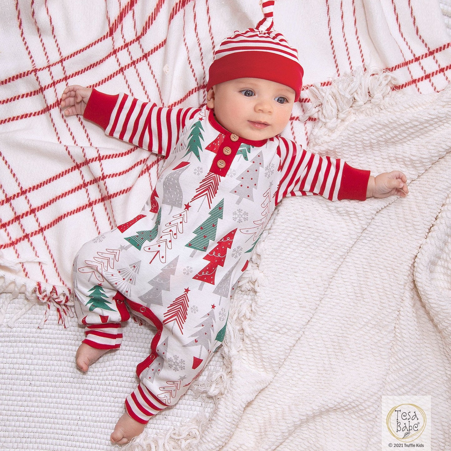 Christmas Trees Henley Cotton Romper Baby Clothes