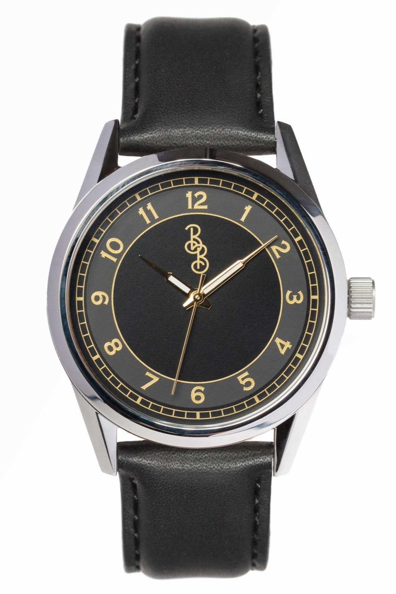 Black and Gold Classic Watch Stainless Steel or Leather Strap