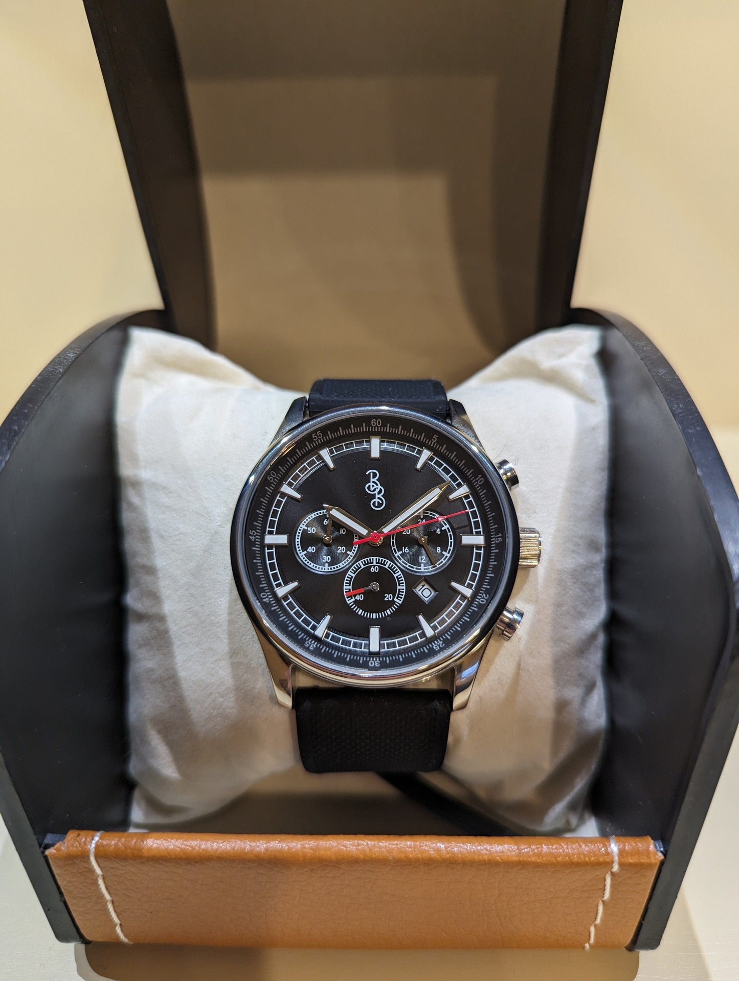 Black Sport Chronograph Black Silicone Strap Watch The Beyond Boring Watch Company
