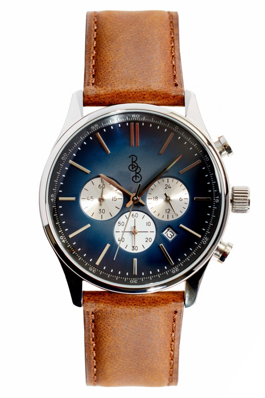 Blue Retro Chronograph Watch 41mm Stainless Steel Case The Beyond Boring Watch Company