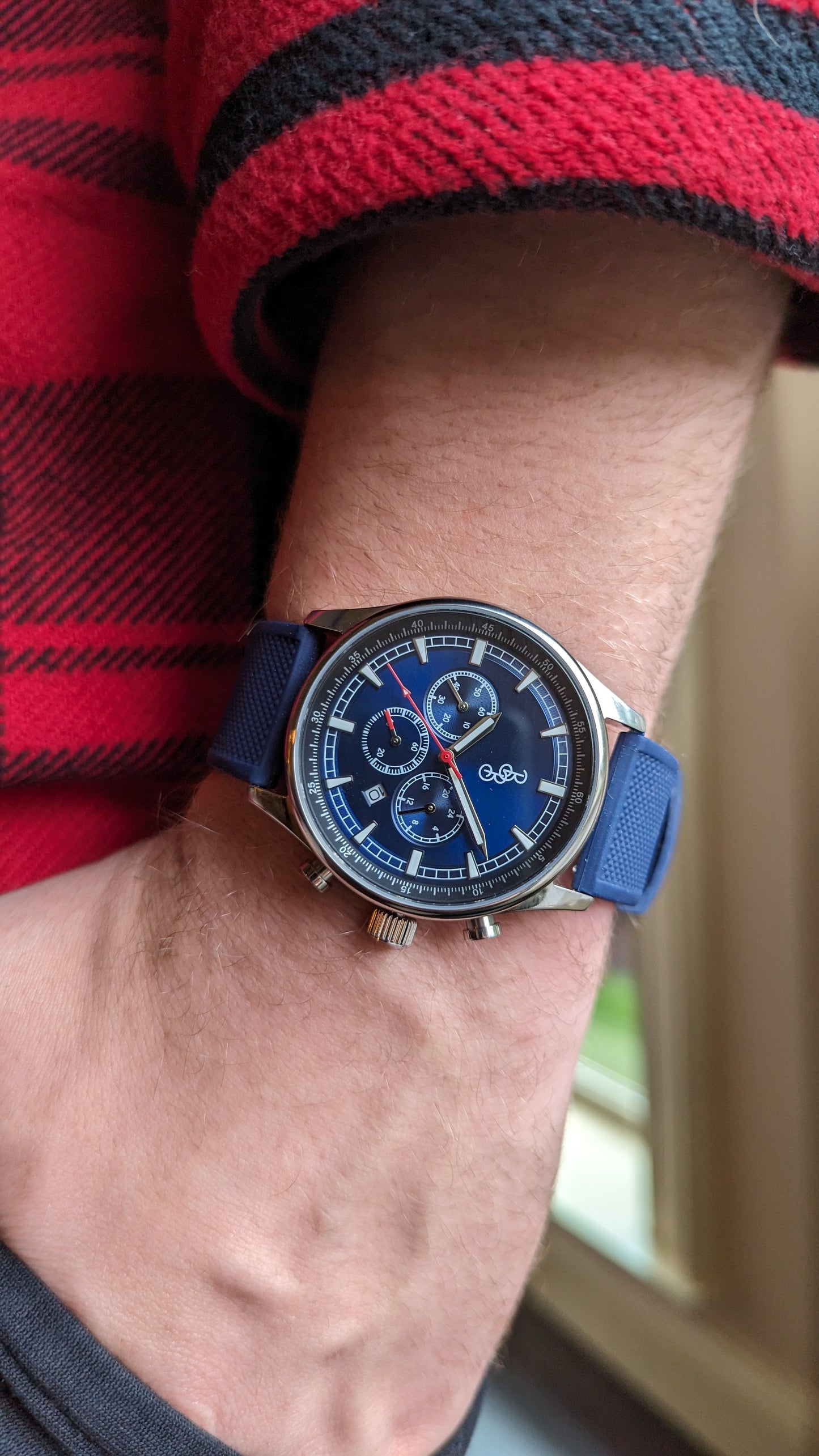 Blue Sport Chronograph Blue Silicone Strap Watch The Beyond Boring Watch Company