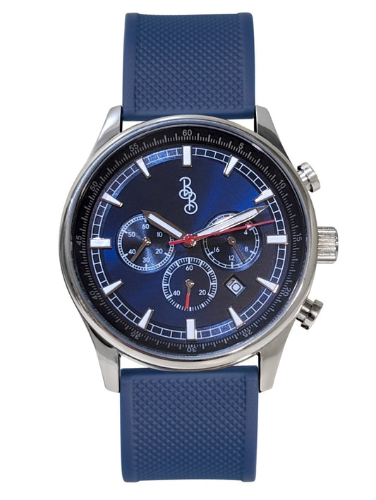 Blue Sport Chronograph Blue Silicone Strap Watch The Beyond Boring Watch Company
