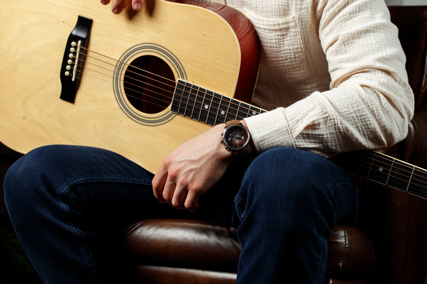 Brown Retro Chronograph Watch with Leather or Stainless Steel Strap