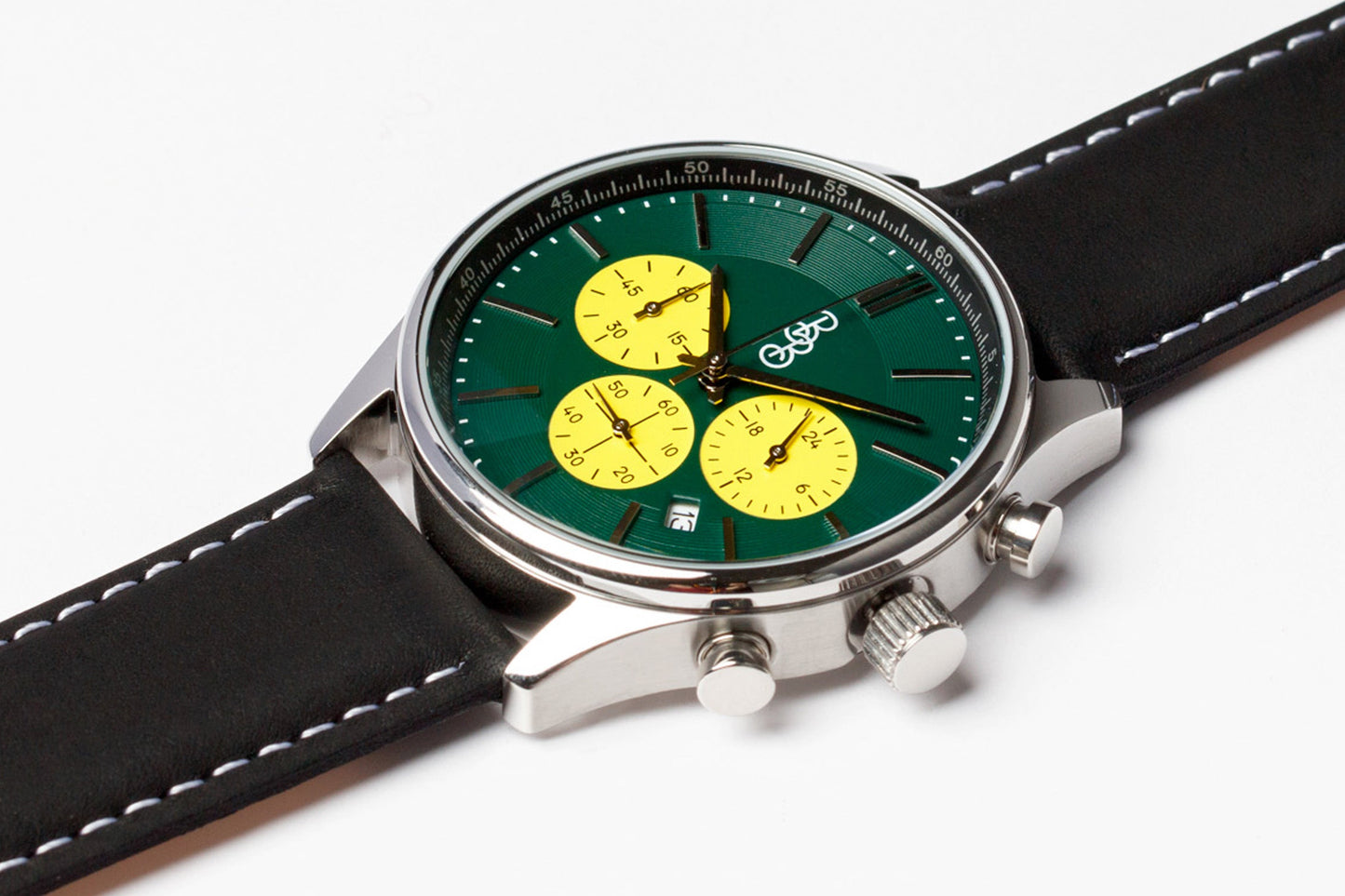 Green and Yellow Chronograph 41mm Stainless Steel Watch The Beyond Boring Watch Company