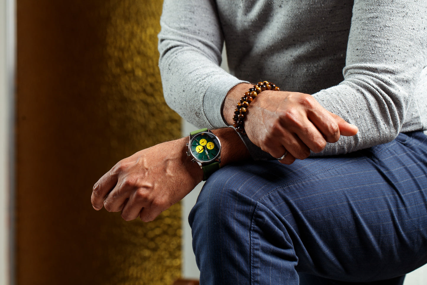 Green and Yellow Chronograph 41mm Stainless Steel Watch The Beyond Boring Watch Company