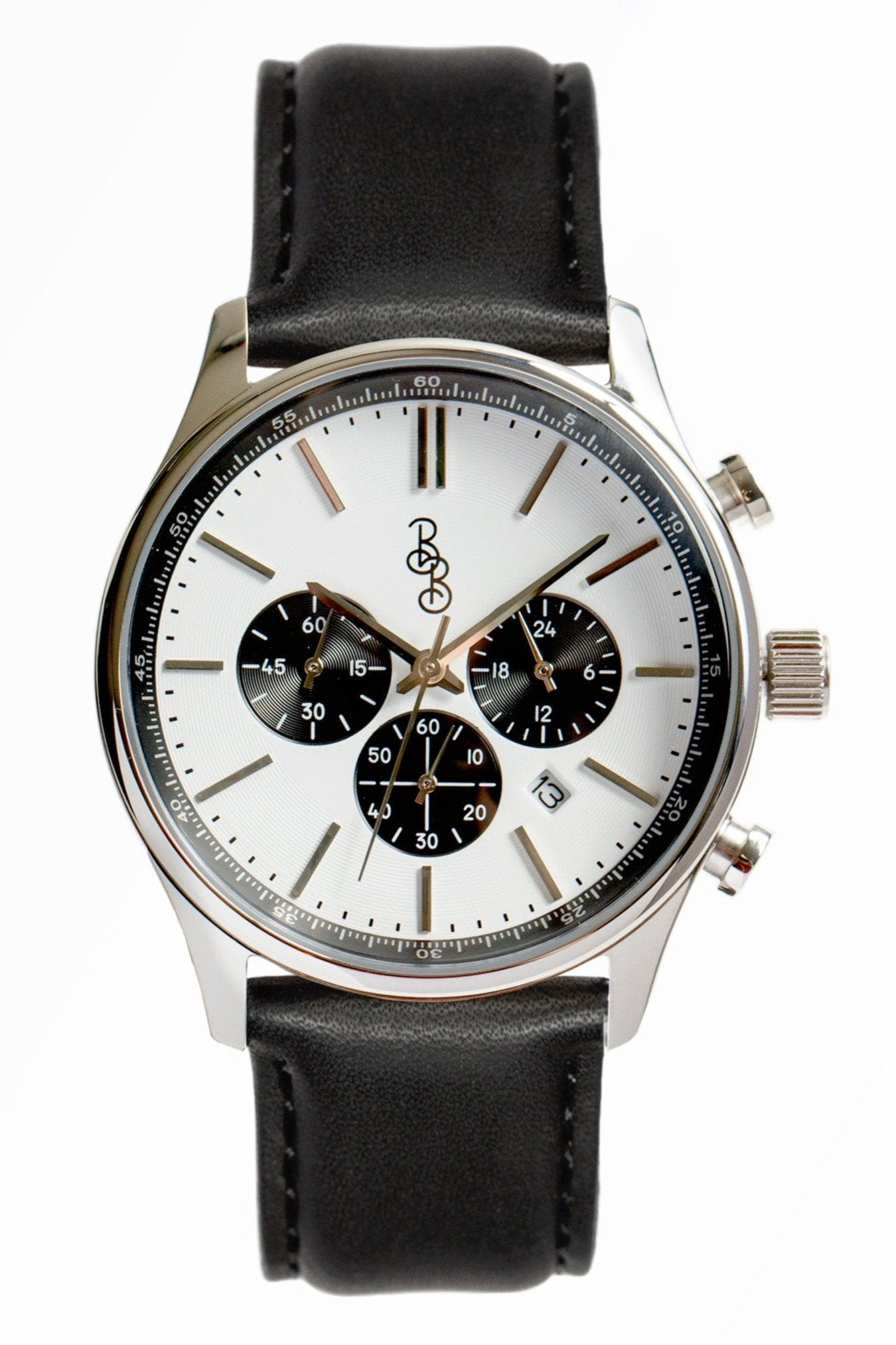 White and Black Chronograph Stainless Steel Watch The Beyond Boring Watch Company