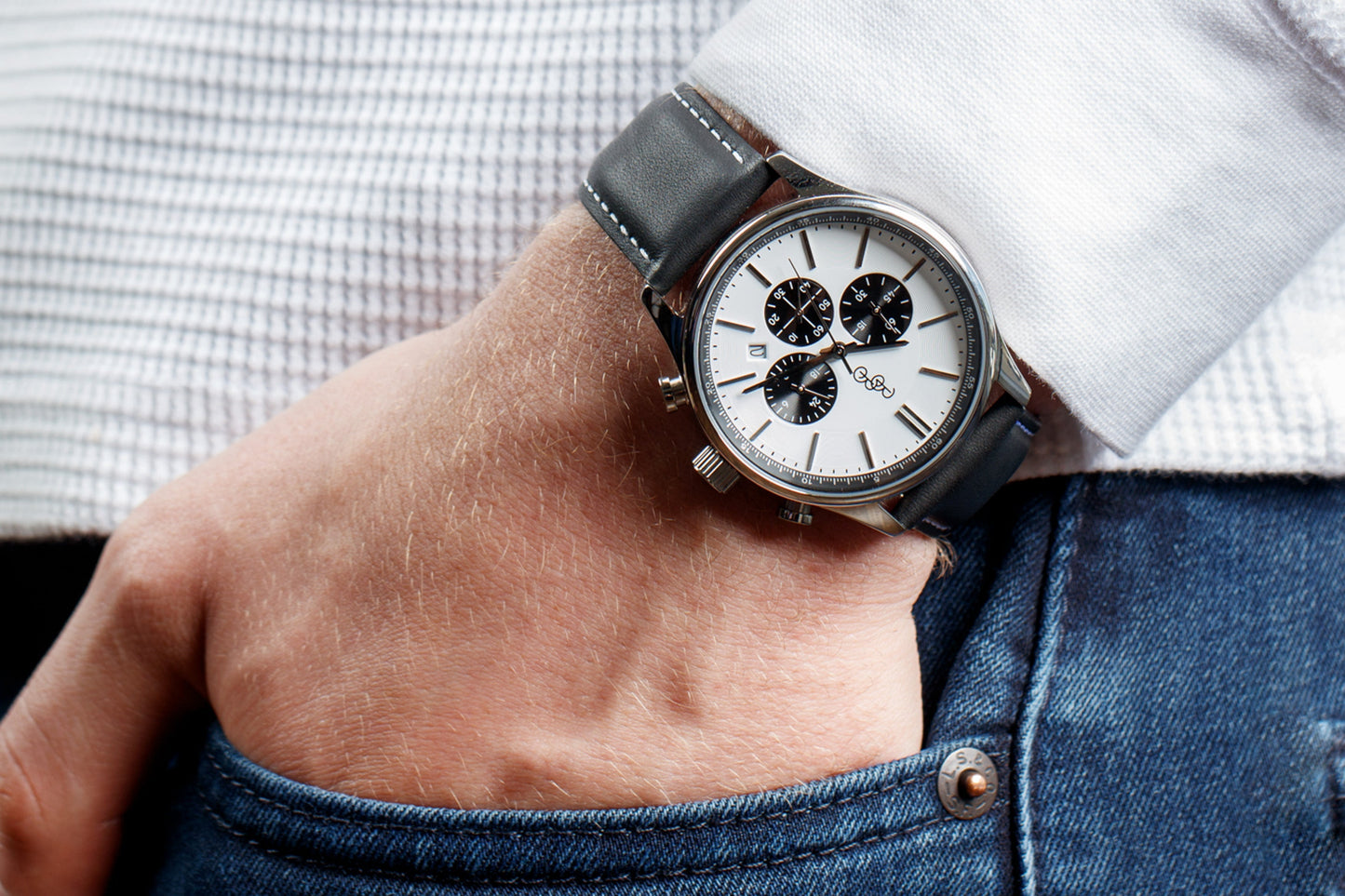White and Black Chronograph Stainless Steel Watch The Beyond Boring Watch Company