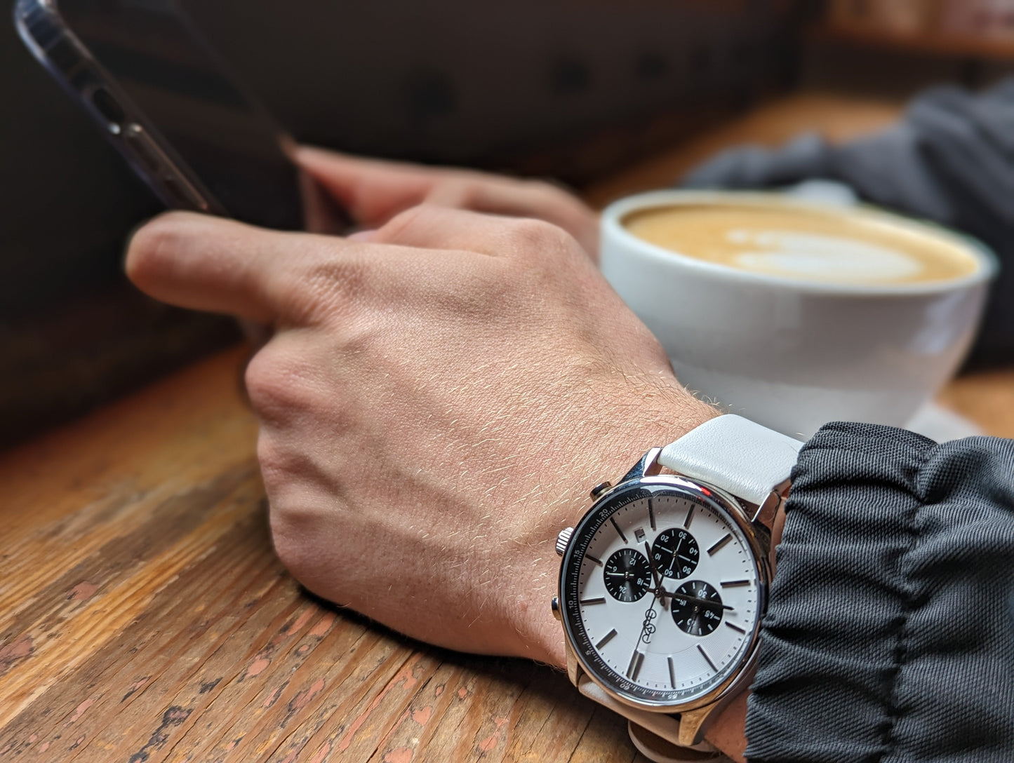White and Black Chronograph Stainless Steel Watch The Beyond Boring Watch Company