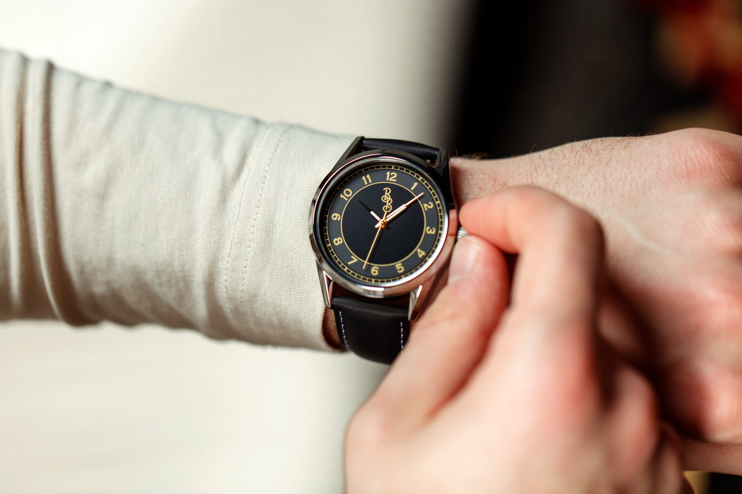 Black and Gold Classic Watch Stainless Steel or Leather Strap