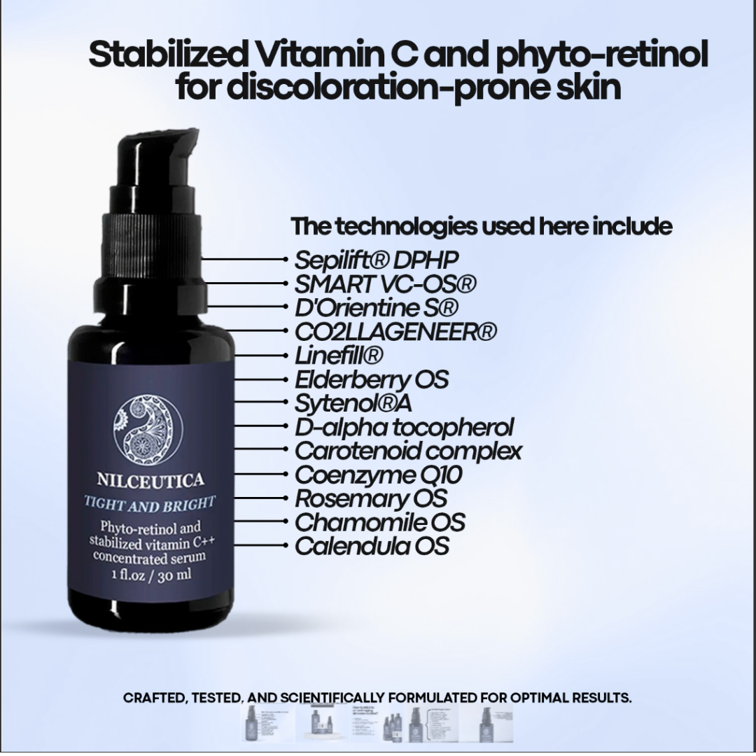 TIGHT AND BRIGHT Face Serum, an Advanced Formula with 12 Innovative Technologies, a Total of 55% High-Performance Cosmeceuticals