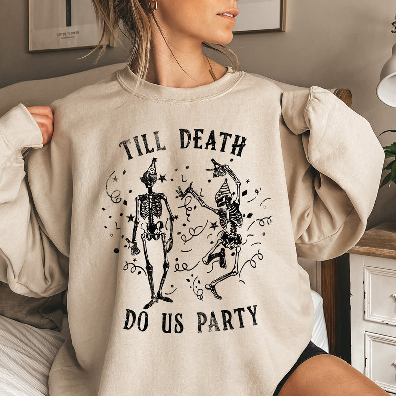 Till Death Vintage Halloween Sweatshirt Soft Fleece Cotton Polyester Blend