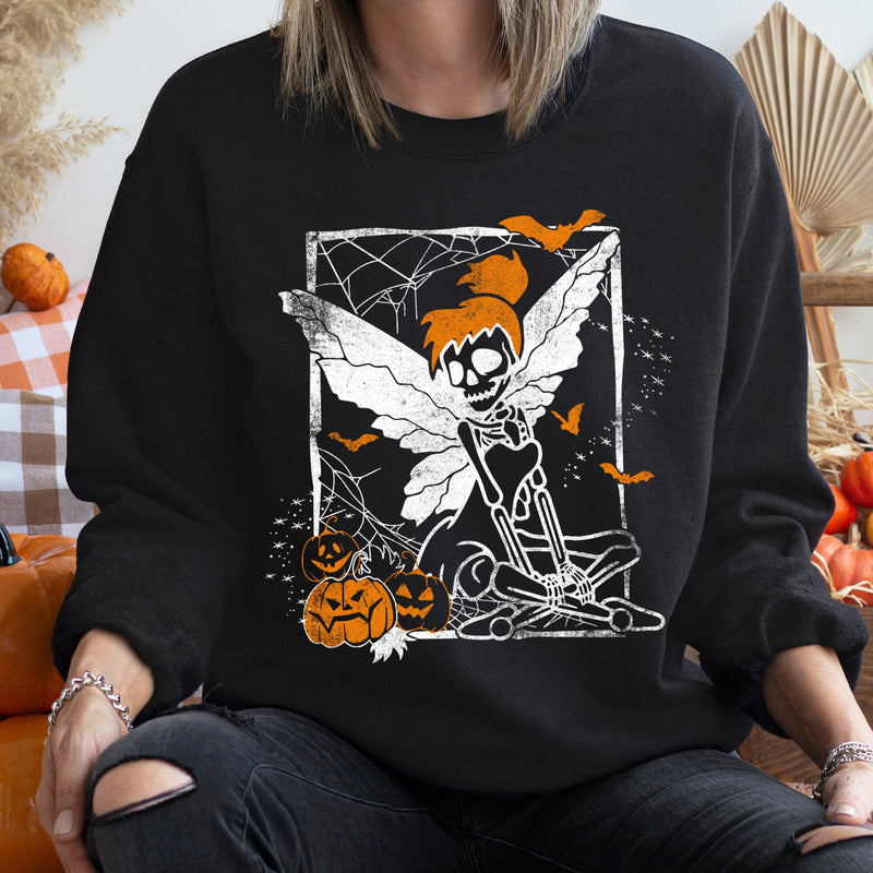 Tinkerbell Skeleton Vintage Halloween Sweatshirt Unisex Cozy Cotton Blend