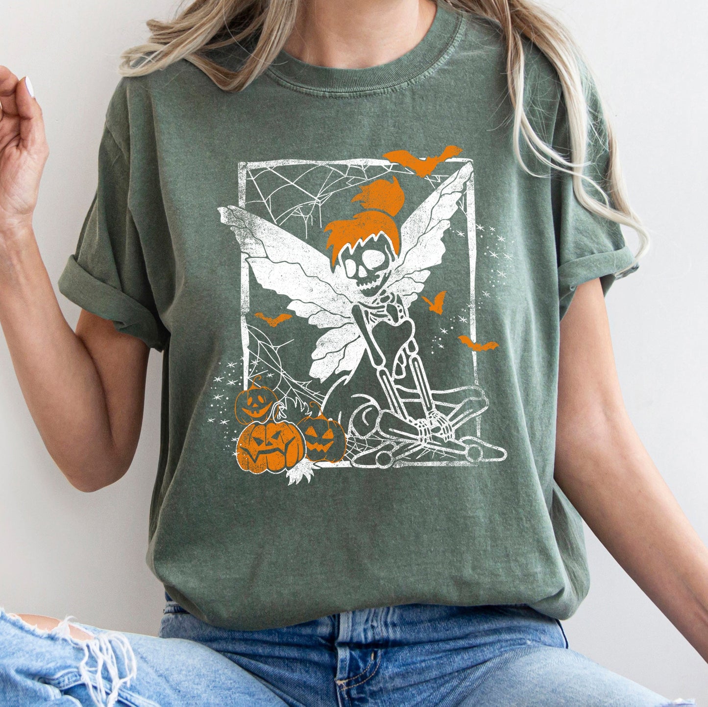 Tinkerbell Skeleton Retro Halloween Comfort Colors Tshirt