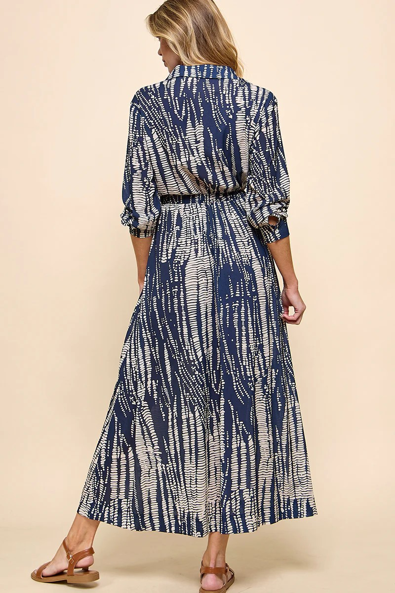 Button Down Drawstring Waist Maxi Dress