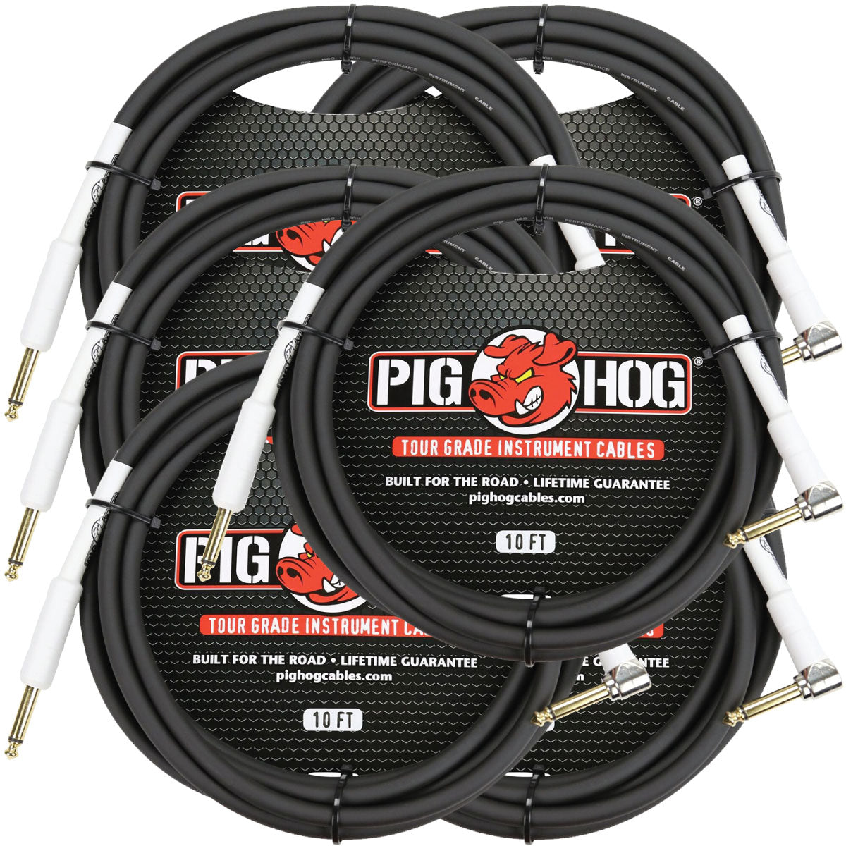Pig Hog PH10R 8mm 1/4' TS Straight to Right Angle Instrument Cable 10' 6 Pack