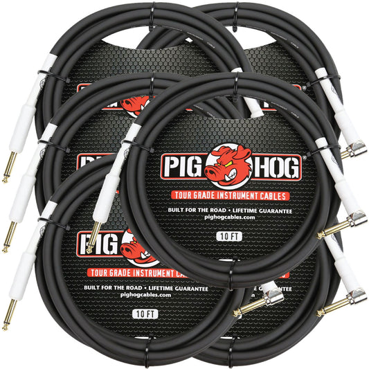 Pig Hog PH10R 8mm 1/4' TS Straight to Right Angle Instrument Cable 10' 6 Pack
