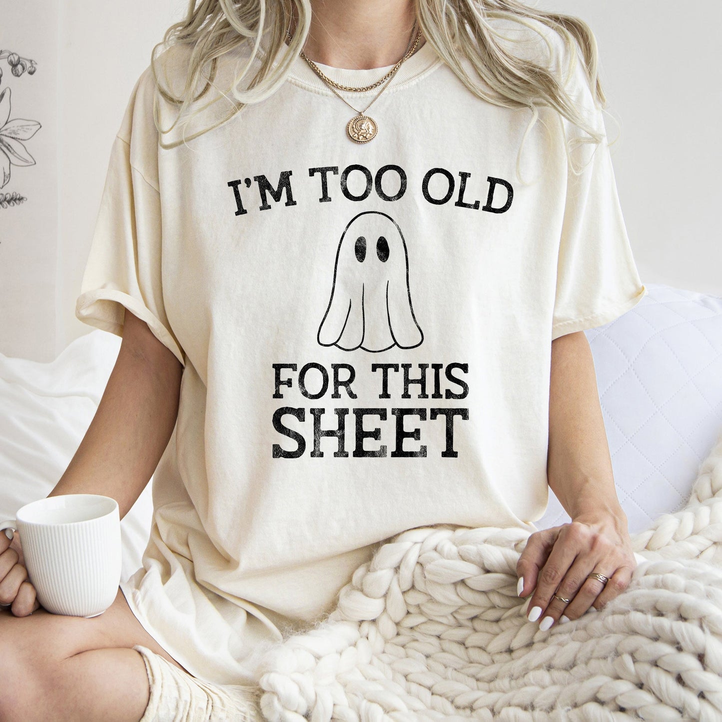 Retro Ghost Halloween Comfort Colors T-shirt I'm Too Old For This Sheet