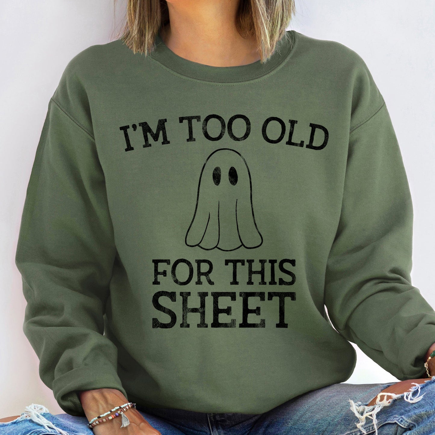 I'm Too Old Vintage Halloween Sweatshirt Soft Fleece Cotton Polyester Blend