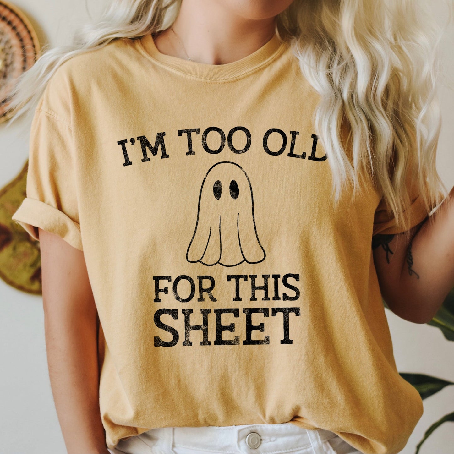 Retro Ghost Halloween Comfort Colors T-shirt I'm Too Old For This Sheet
