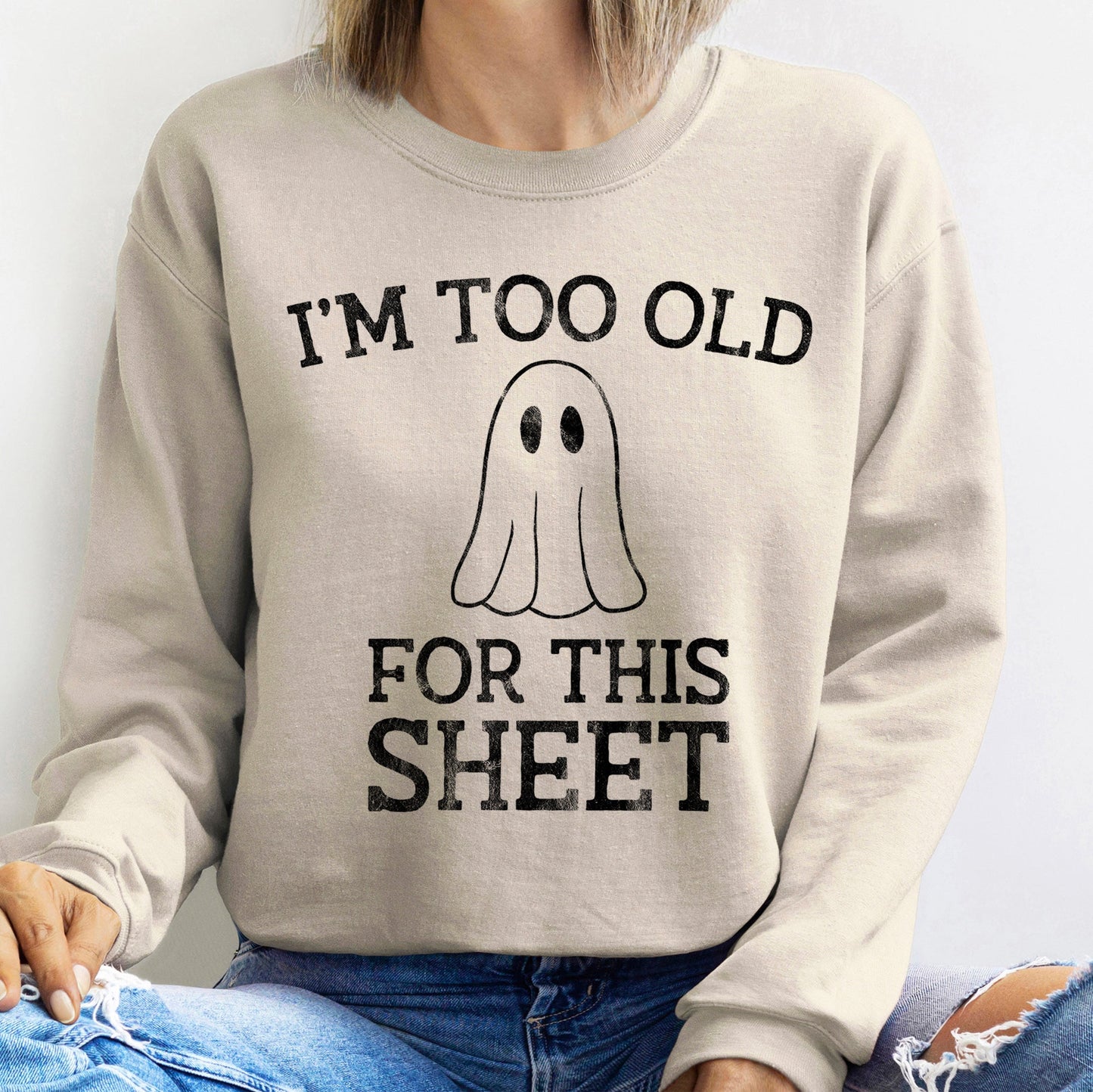 I'm Too Old Vintage Halloween Sweatshirt Soft Fleece Cotton Polyester Blend