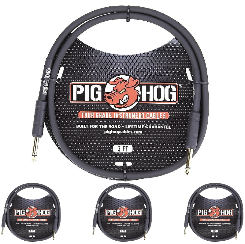 Instrument Guitar Cord 8mm 1/4 Straight Patch Cable 3 Feet Pig Hog PH3