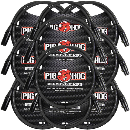 8mm Tour Grade Microphone XLR Cable 3ft 10-Pack Pig Hog