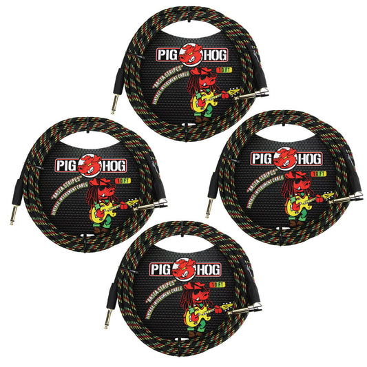 1/4" Straight to 1/4" Right-Angle Rasta Instrument Cable 10FT 4-Pack Pig Hog PCH10RAR
