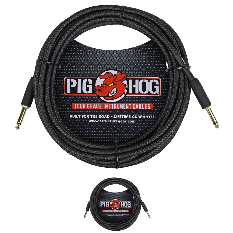 Pig Hog Woven Black Vintage Series Instrument Cable 20 Ft
