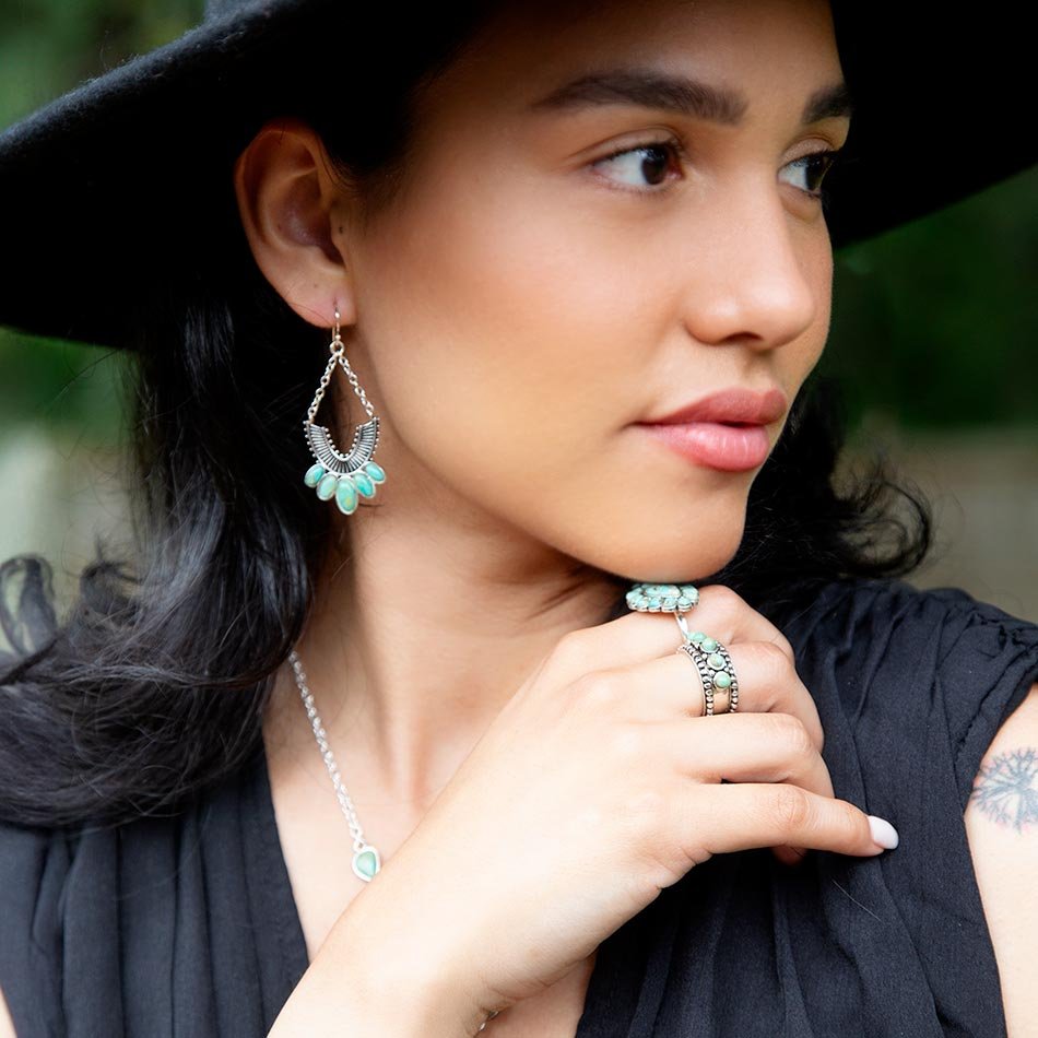 Triple Play Blue Turquoise and Sterling Silver Stack Ring