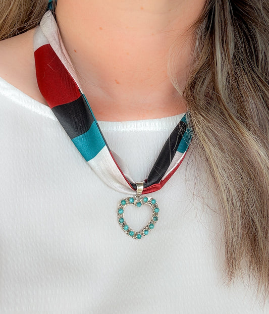 Heart Turquoise Pendant on Silk Scarf Necklace
