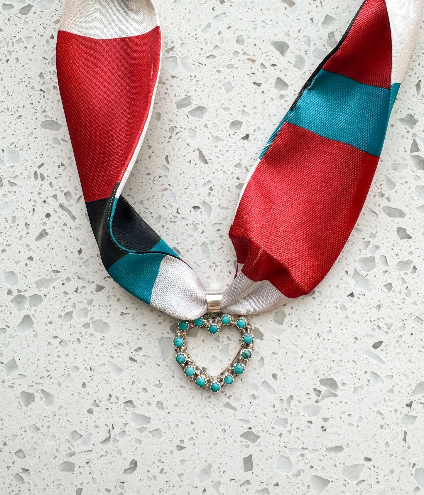 Heart Turquoise Pendant on Silk Scarf Necklace