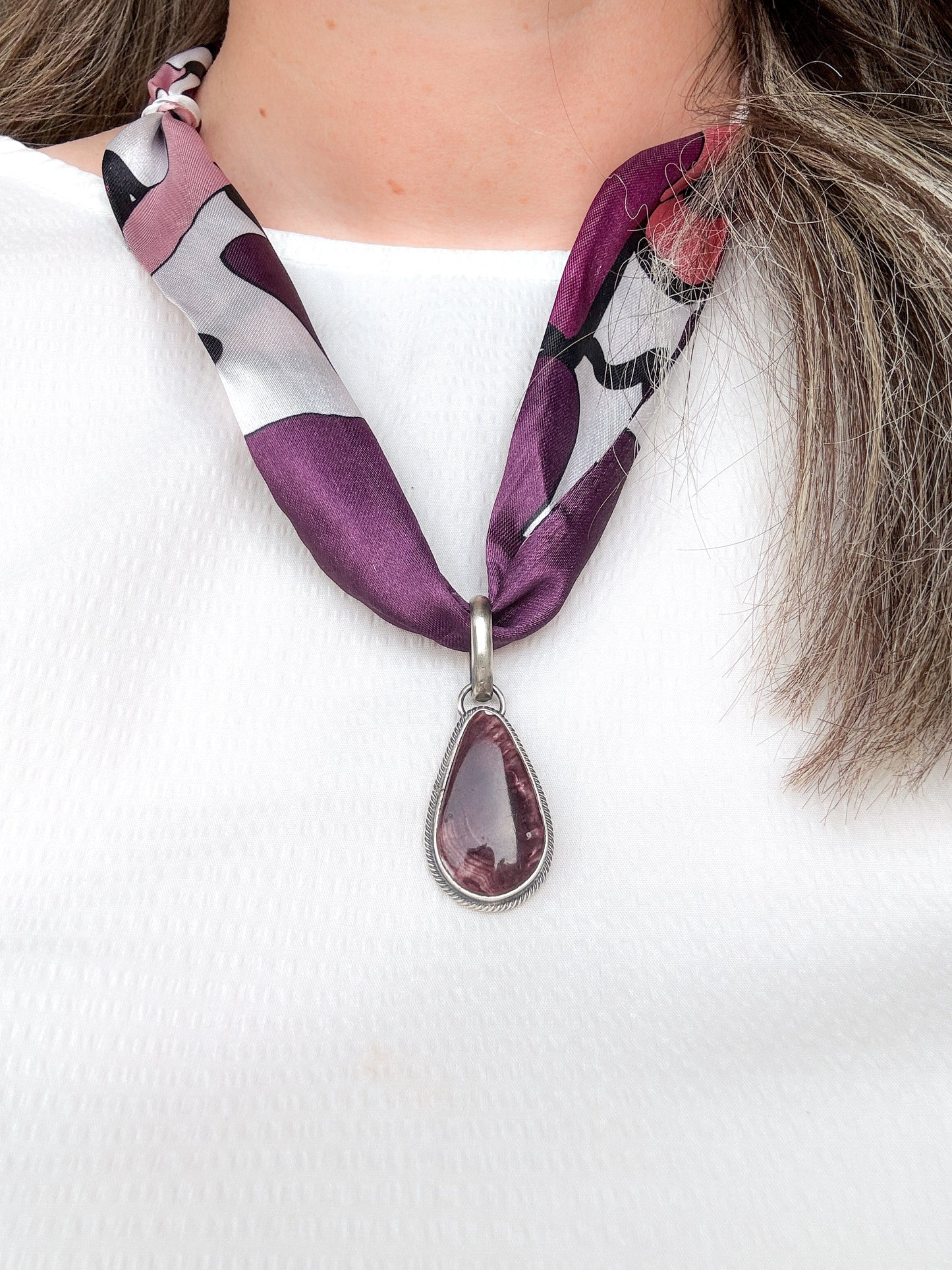 Delbert Begay Spiny Oyster Pendant on Silk Scarf Necklace