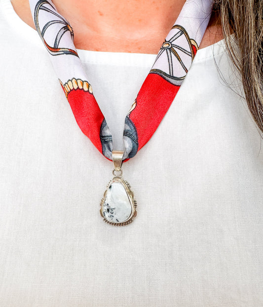White Buffalo Genuine Pendant Silk Scarf Necklace