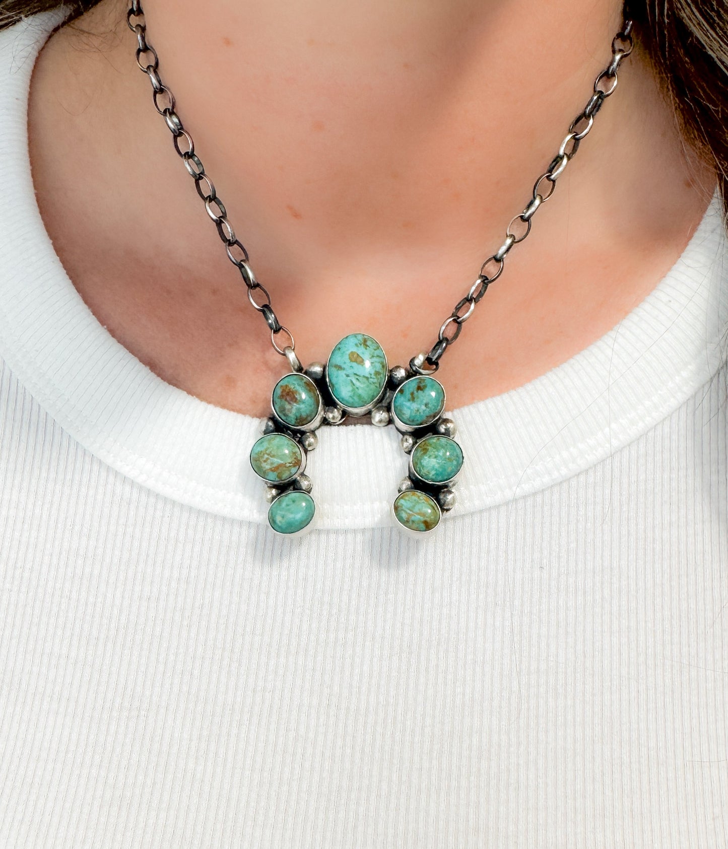 Kingman Turquoise Navajo Necklace Naja Style by Augustine Largo