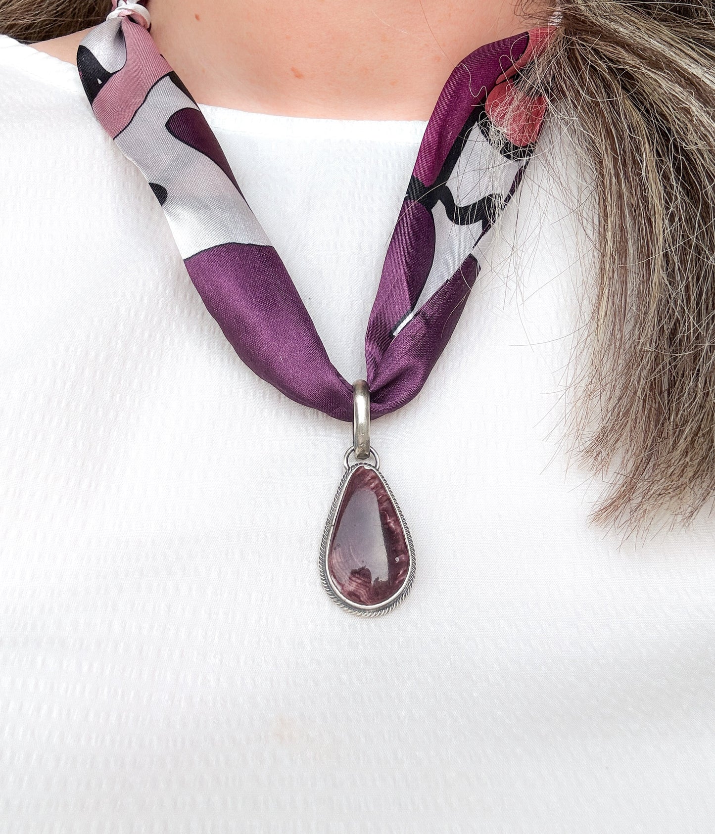 Delbert Begay Spiny Oyster Pendant on Silk Scarf Necklace