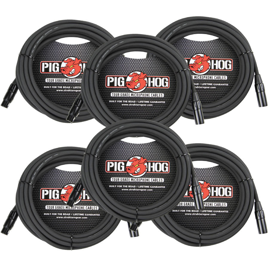 High Performance 8mm XLR Microphone Cable 20ft 6 Pack Pig Hog PHM20