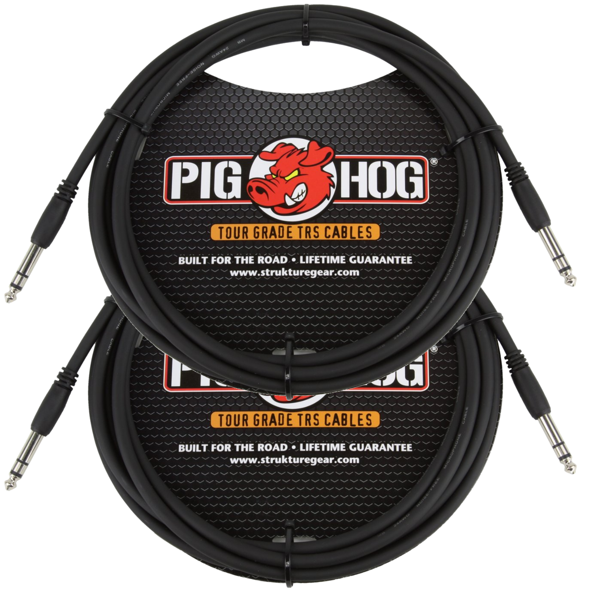 15ft High Performance 1/4" TRS Instrument Cable 2 Pack Pig Hog