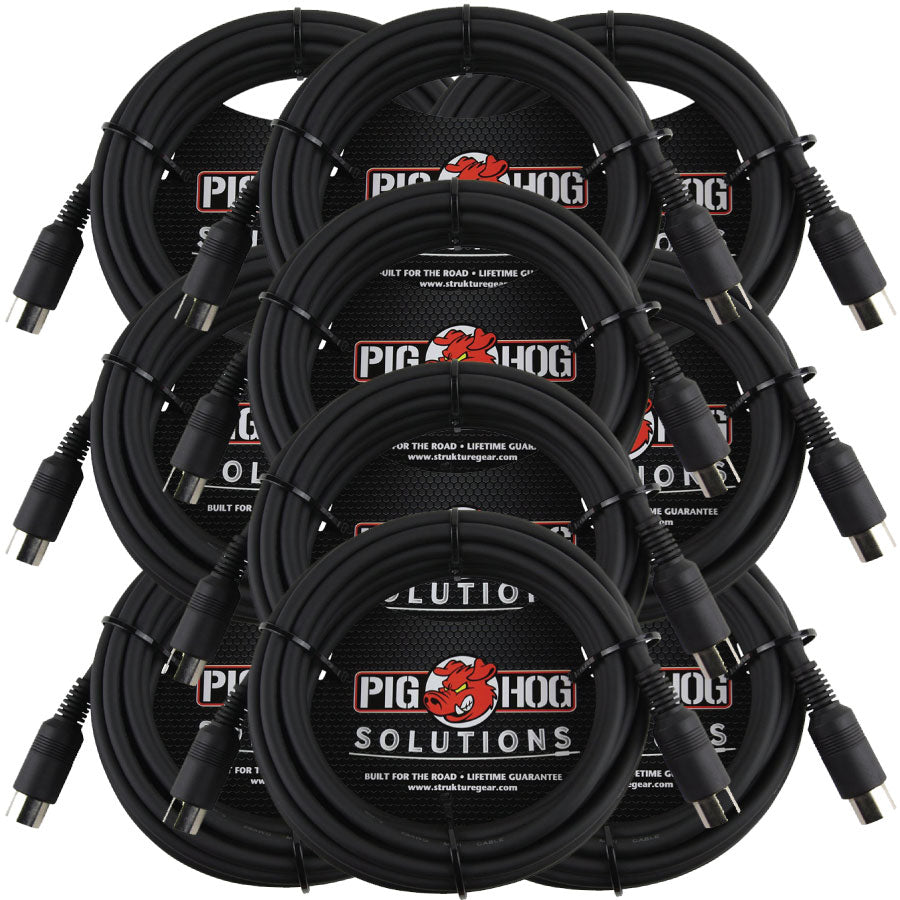 15ft MIDI Cable Black Instrument Interface 10 Pack Pig Hog Solutions