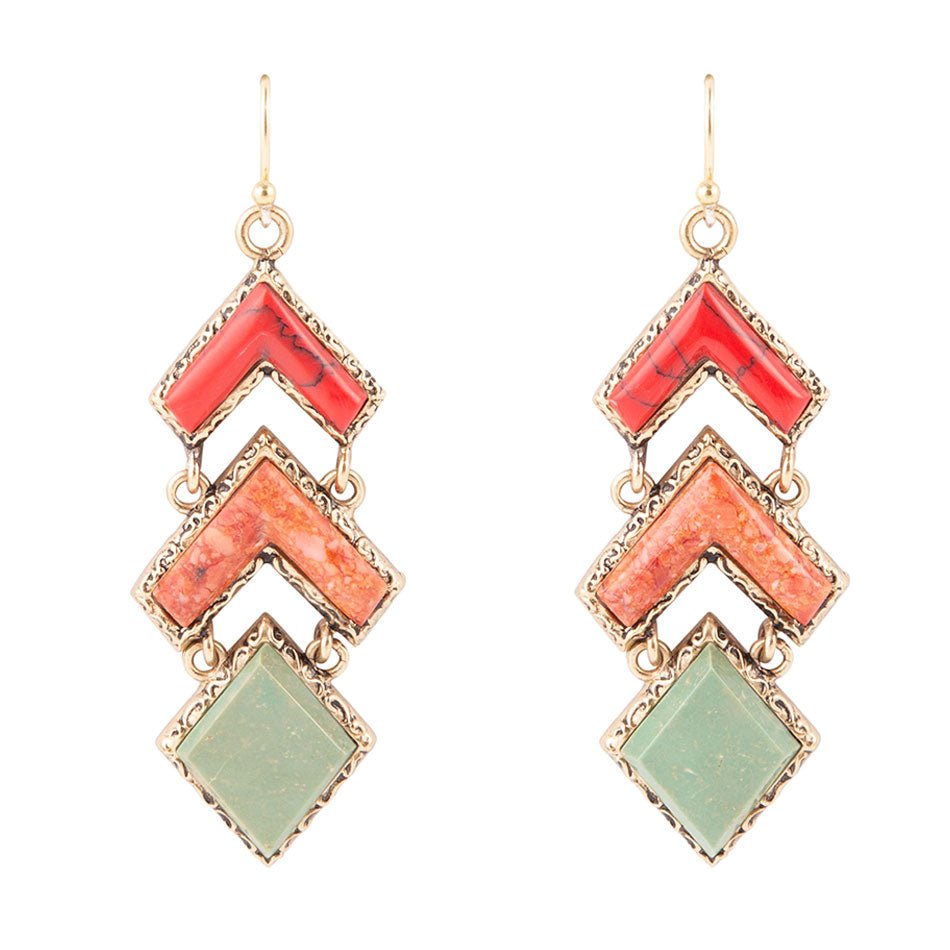 Turquoise and Coral Tapestry Drop Earrings