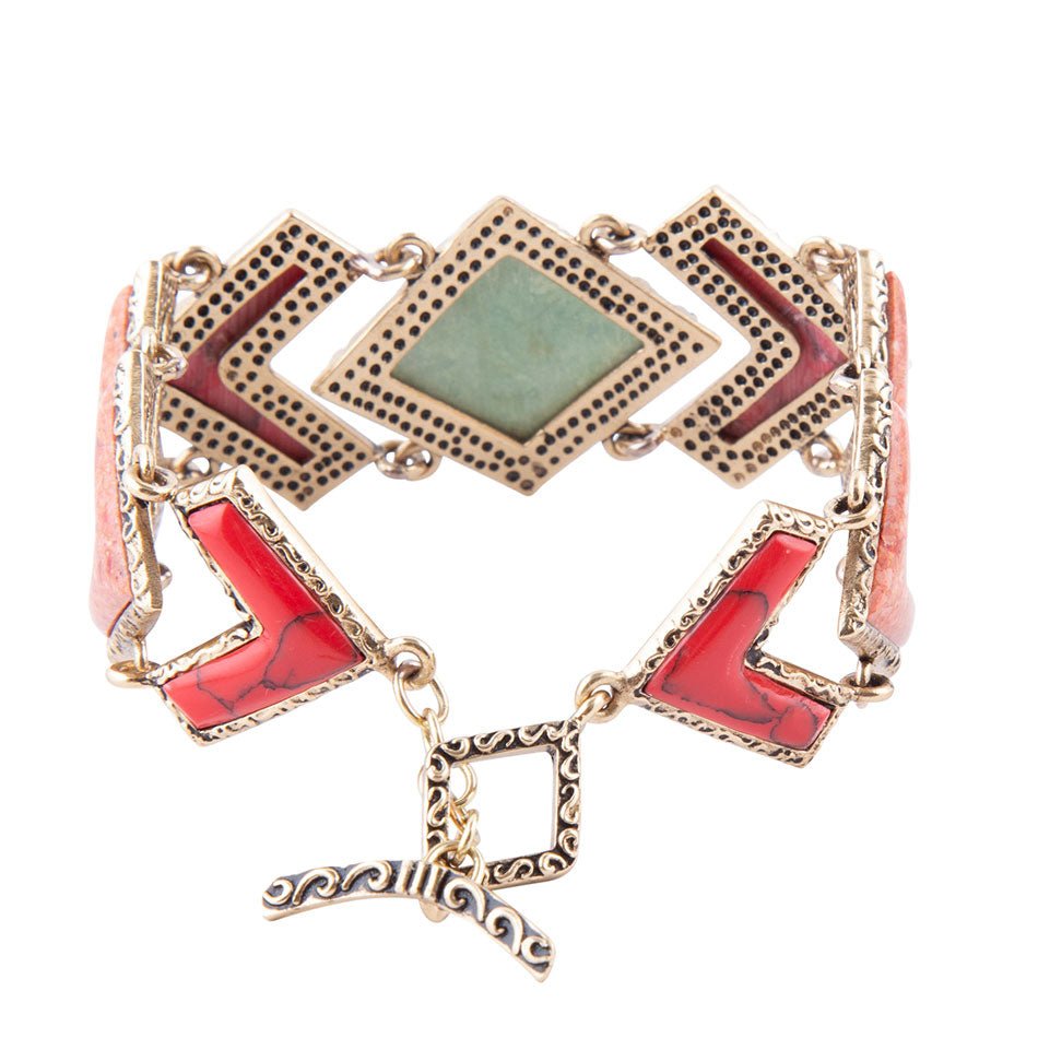 Green Turquoise Coral Tapestry Link Bracelet Barse Jewelry