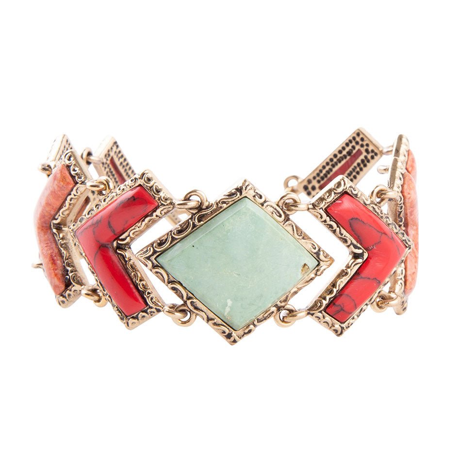 Green Turquoise Coral Tapestry Link Bracelet Barse Jewelry