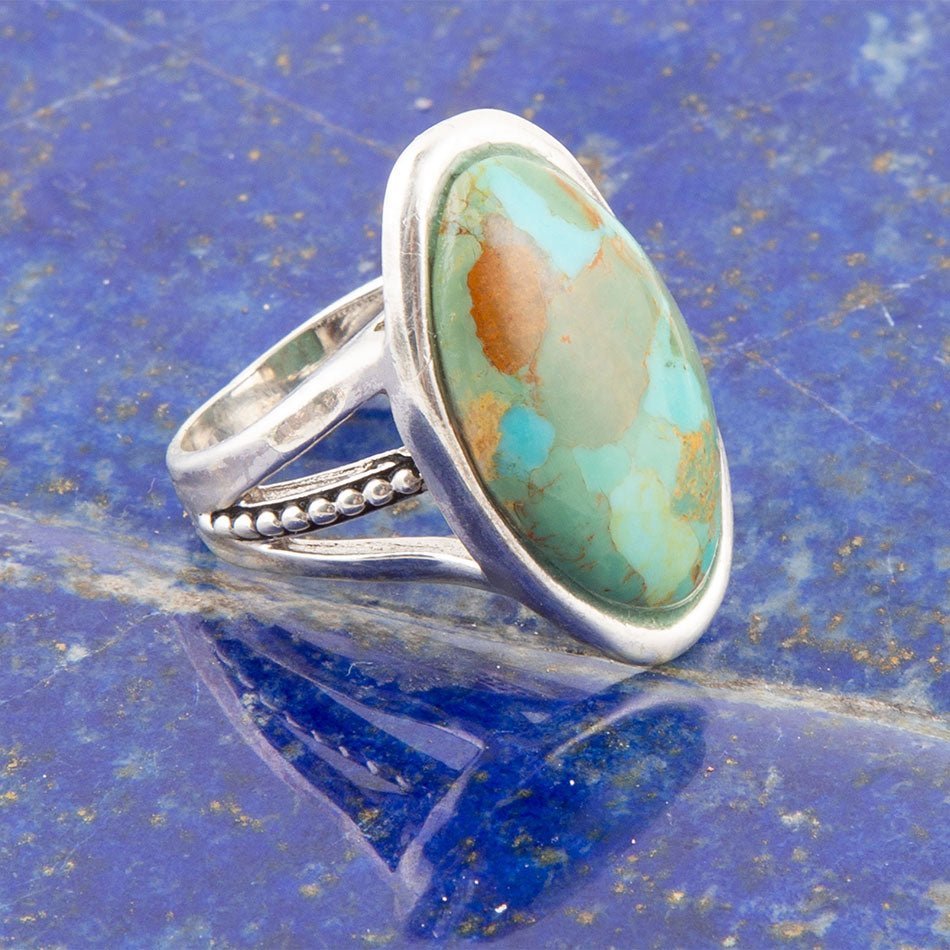 Blue Turquoise Oval Sterling Silver Ring