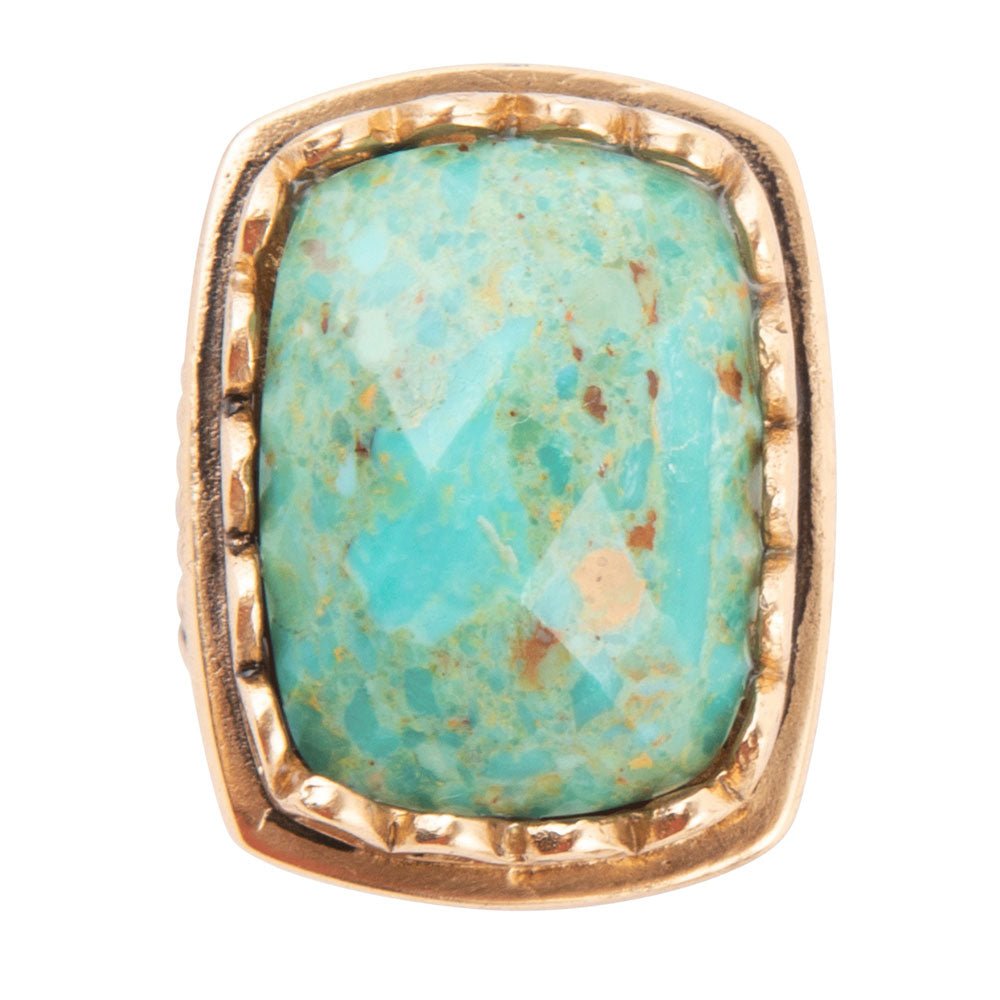 Blue Turquoise Golden Cocktail Ring Bronze Jewelry