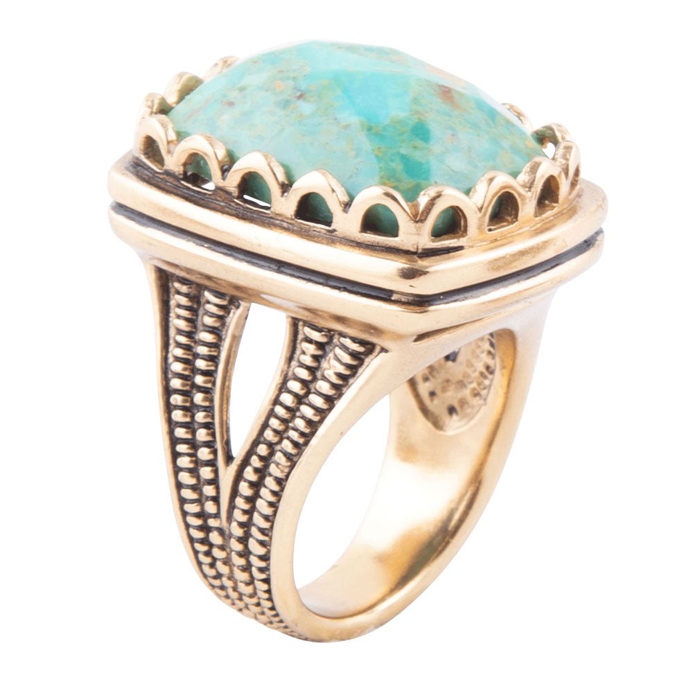 Blue Turquoise Golden Cocktail Ring Bronze Jewelry