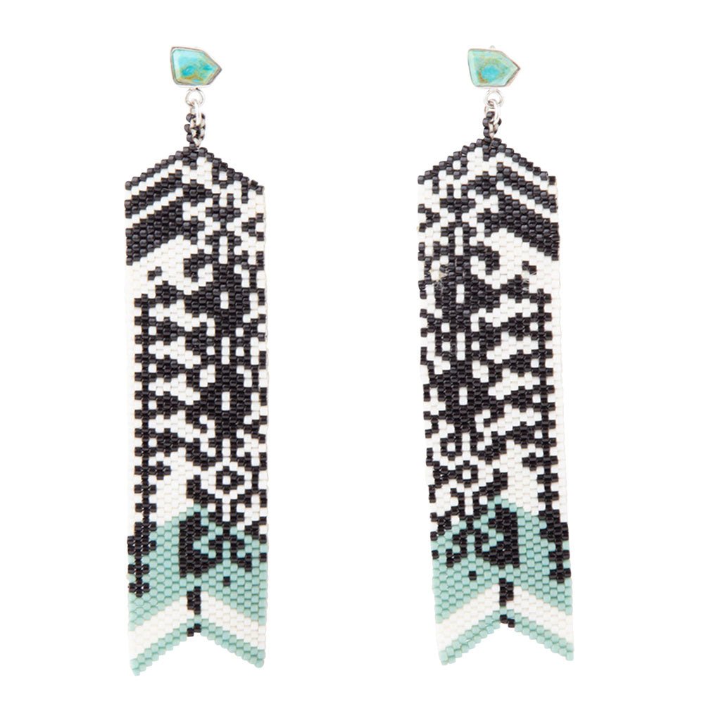 Turquoise Long Woven Seed Bead Earrings
