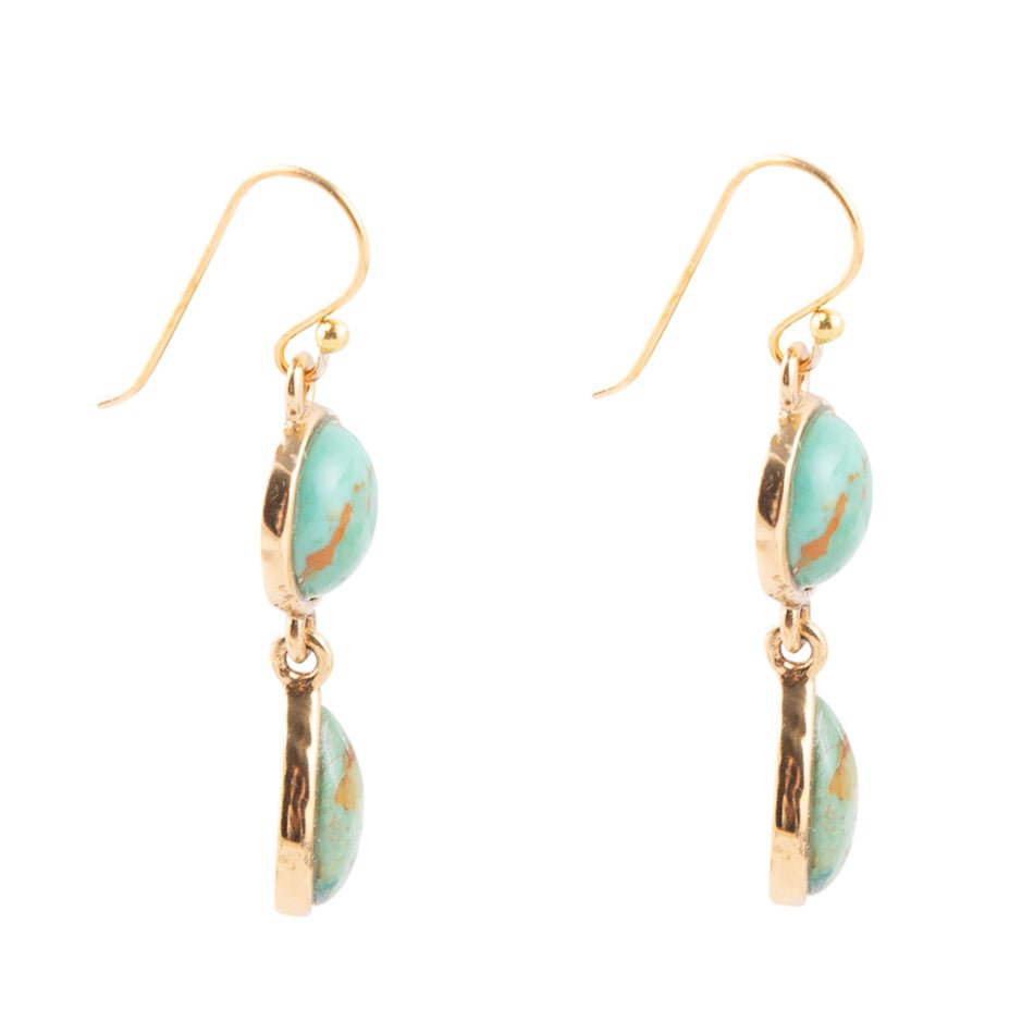 Two Blue Turquoise Golden Drop Earrings