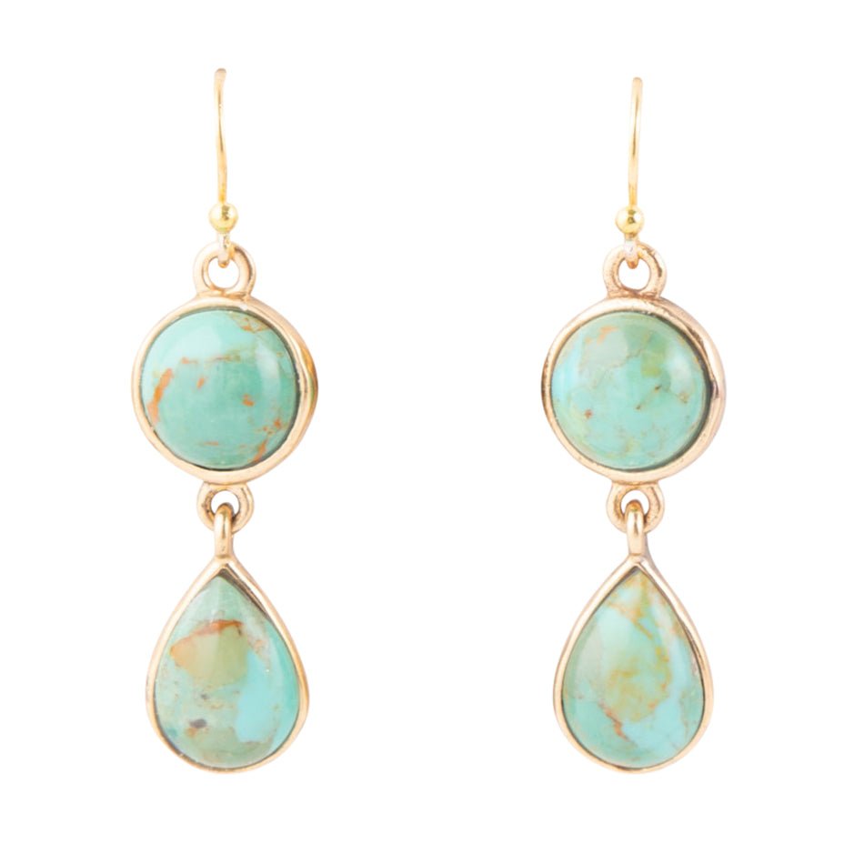 Two Blue Turquoise Golden Drop Earrings