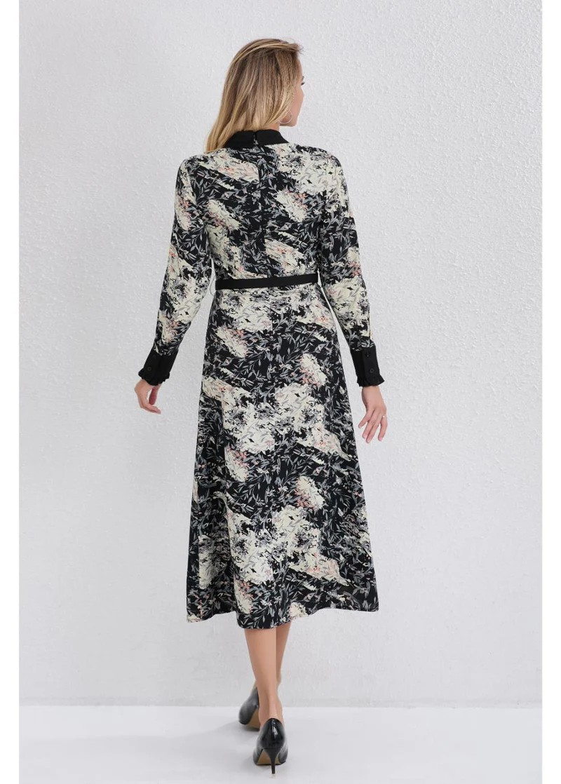 Twilight Petals Black and White Floral Midi Dress