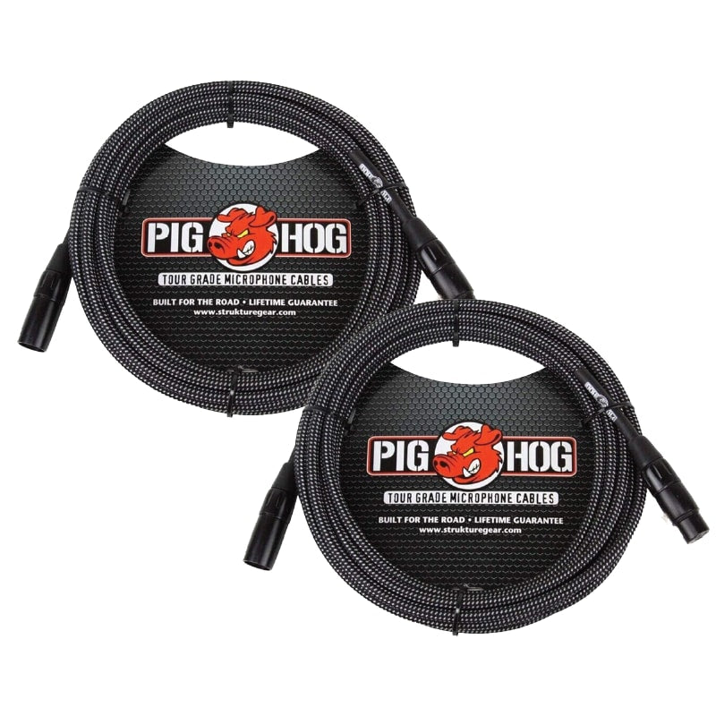 Pig Hog Black & White Woven Mic Cable 30FT XLR 2 Pack
